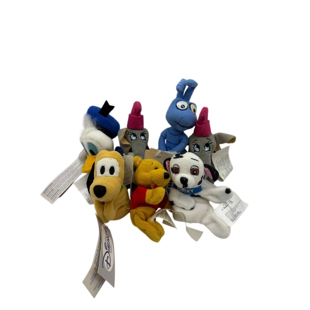 Disney‎ Store Bean Bag Magnet Plush Lot of 7 Pooh Pluto Donald Flik Dumbo Lucky